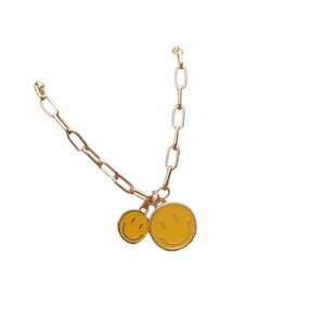 Gold Smiley Face Pendant Necklace – Yellow Enamel Double Charm ✨